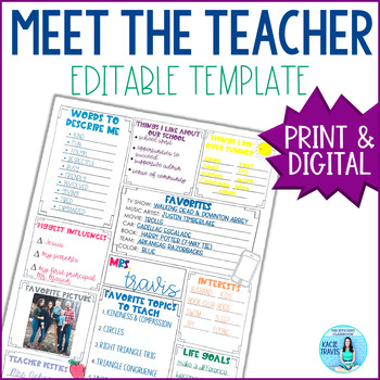 Preview of Meet the Teacher EDITABLE for Back to School Printable & Digital