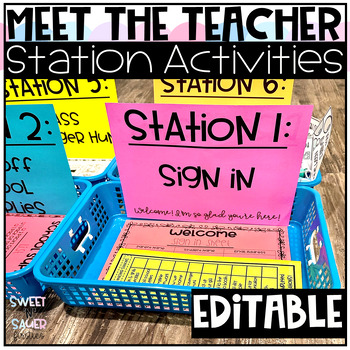Preview of Meet the Teacher Editable Stations for Back to School and Open House