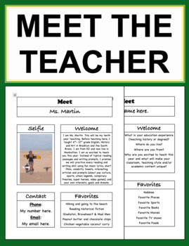 Preview of Meet the Teacher Editable Template | All About Me Worksheet