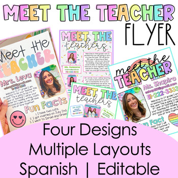 Preview of Meet the Teacher Flyer | English & Spanish | 4 Design Themes | Multiple Layouts
