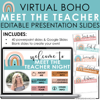 Preview of Meet the Teacher | Google Slides | Boho Rainbow Theme
