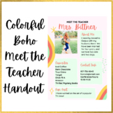 Meet the Teacher Handout Colorful Boho