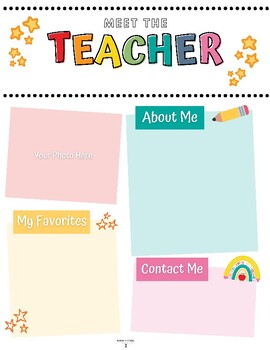 Preview of Meet the Teacher Info Sheet (Color)