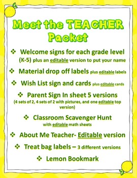 Preview of Meet the Teacher- Lemons with Editable pages