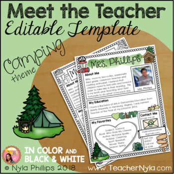 Preview of Meet the Teacher Letter - Editable Template - Camping Theme