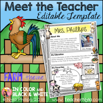 Preview of Meet the Teacher Letter - Editable Template - Farm Theme