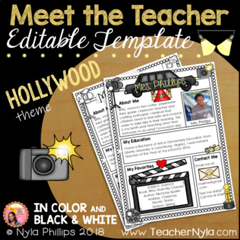 Preview of Meet the Teacher Letter - Editable Template - Hollywood Theme