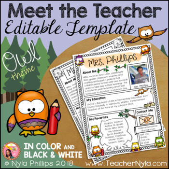 Preview of Meet the Teacher Letter - Editable Template - Owl Theme