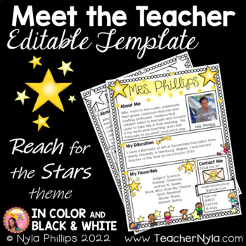 Preview of Meet the Teacher Letter - Editable Template - Reach for the Stars Theme
