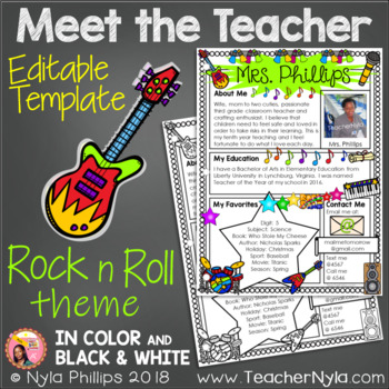 Preview of Meet the Teacher Letter - Editable Template - Rock 'n' Roll Theme