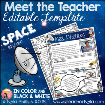 Preview of Meet the Teacher Letter - Editable Template - Space Theme