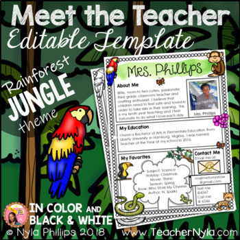 Preview of Meet the Teacher Letter - Editable Template - Tropical Rainforest Jungle Theme