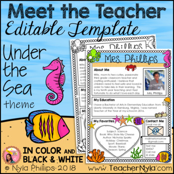 Preview of Meet the Teacher Letter - Editable Template - Under the Sea Theme