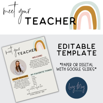 Preview of Meet the Teacher Letter Editable with Google Slides Boho Rainbow All About Me