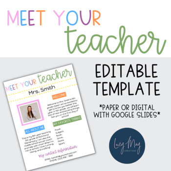 Preview of Meet the Teacher Letter Editable with Google Slides Soft Rainbow All About Me