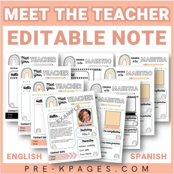 Preview of Meet the Teacher Letter Template | BOHO Rainbow | English/Spanish