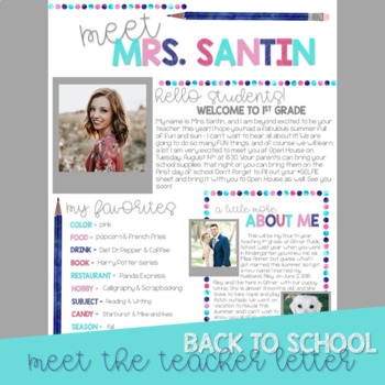 Preview of Meet the Teacher Letter - Watercolor Dot: Pink, Aqua, Navy