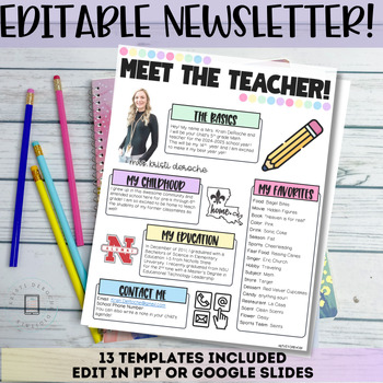 Preview of Meet the Teacher Newsletter Template EDITABLE Bright Stripes Back to School