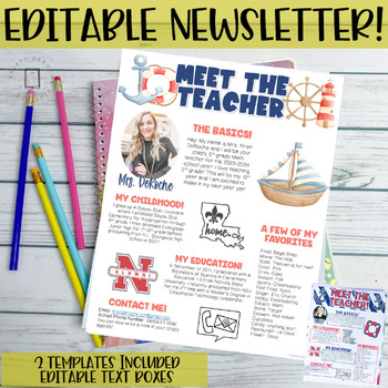 Preview of Meet the Teacher Newsletter- EDITABLE- Nautical (Red, White, Blue)