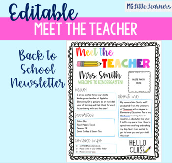 Meet the Teacher Template Editable Back to School Handout TpT