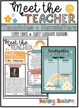 Preview of Meet the Teacher Newsletter Templates| Daisy Retro| EDITABLE| Groovy Decor