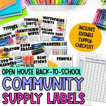 Preview of Meet the Teacher Night | Open House | Back to School Community Supply Labels