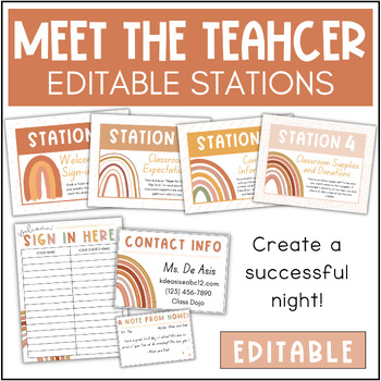 Preview of Meet the Teacher Night Stations - Boho Rainbow