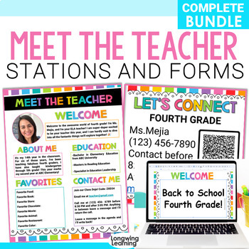 Preview of Meet the Teacher Stations Editable Templates for Open House Back to School Forms