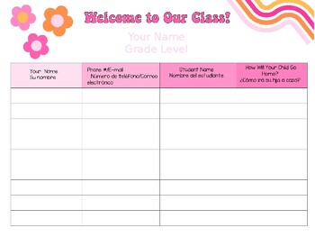 Preview of Meet the Teacher Parent Sign In Sheet -  Pink and Orange Groovy Theme