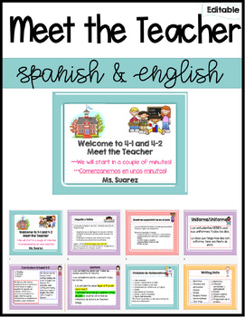Preview of Meet the Teacher PowerPoint (EDITABLE English & Spanish*) Dual Language
