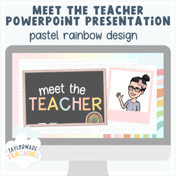 Preview of Meet the Teacher | PowerPoint Presentation | Pastel Rainbow Design #backtoschool