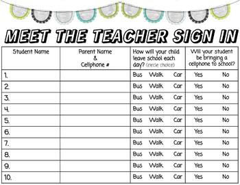 Preview of Meet the Teacher SIGN-IN Sheet