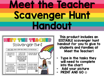Preview of Meet the Teacher Scavenger Hunt Handout (Editable)