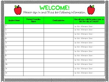 Back to School Sign In Sheets by Tiffany Whitten TpT