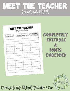 Preview of Meet the Teacher Sign In Sheet - EDITABLE