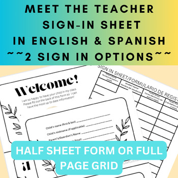 Preview of Meet the Teacher Sign In Sheet English & Spanish | Editable Template | Canva