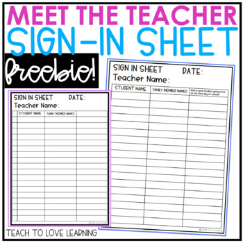 Preview of Meet the Teacher Sign In Sheet Freebie | Open House Sign In Sheet