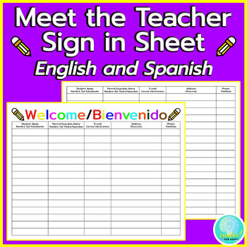 Preview of Meet the Teacher Sign in Sheet English and Spanish Bilingual Open House Station