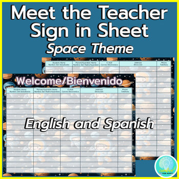 Preview of Meet the Teacher Space Theme Open House Parent Sign in Sheet English and Spanish