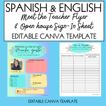 Preview of Meet the Teacher Spanish & English Flyer Template | Back to School