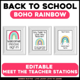 Back to School Editable Meet the Teacher Stations - Boho Rainbow