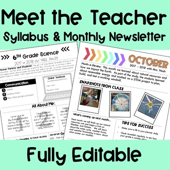 Preview of Meet the Teacher, Syllabus, and Monthly Newsletter