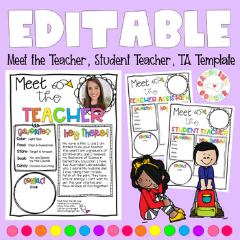 Preview of Meet the Teacher Template Editable, Student Teacher, Teacher Assistant