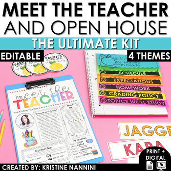 Preview of Meet the Teacher Template Editable Back to School Flipbook Open House Parent