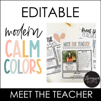 Preview of Modern Calm Colors Meet the Teacher Template Editable