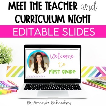 Preview of Meet the Teacher Template Editable and Curriculum Night with Google Slides™