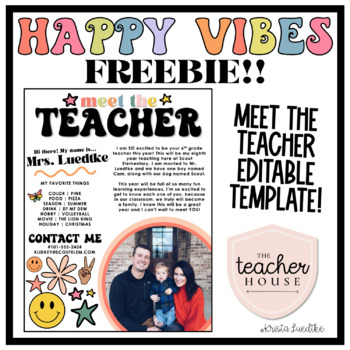 Preview of Meet the Teacher Template | RETRO HAPPY VIBES Classroom Decor