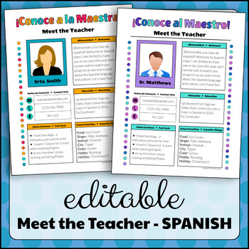 Preview of Meet the Teacher Template - Spanish | EDITABLE