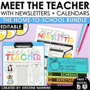 Preview of Meet the Teacher Template | Weekly Monthly Newsletter Calendar Back to School