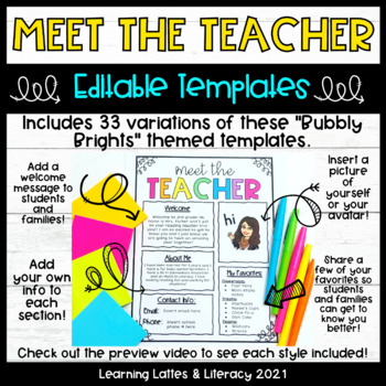 Preview of Meet the Teacher Templates Back to School Open House Beginning of School Year